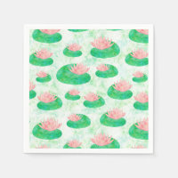 Waterverf Groene Lelie Pad Roze Lotus Bloemen