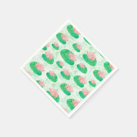 Waterverf Groene Lelie Pad Roze Lotus Bloemen Servetten (Hoek)