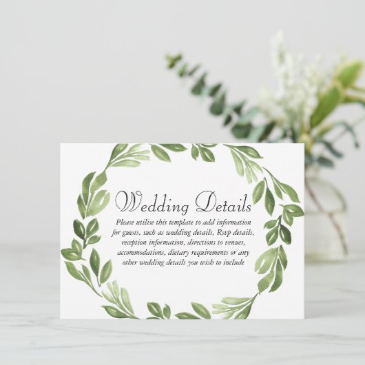 Waterverf Groene Lente Trouwreceptie Informatiekaartje (Staand voorkant)