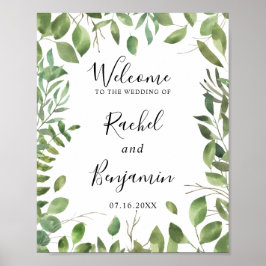 Waterverf Groene leve rand Welkomstbruiloft Chic Poster