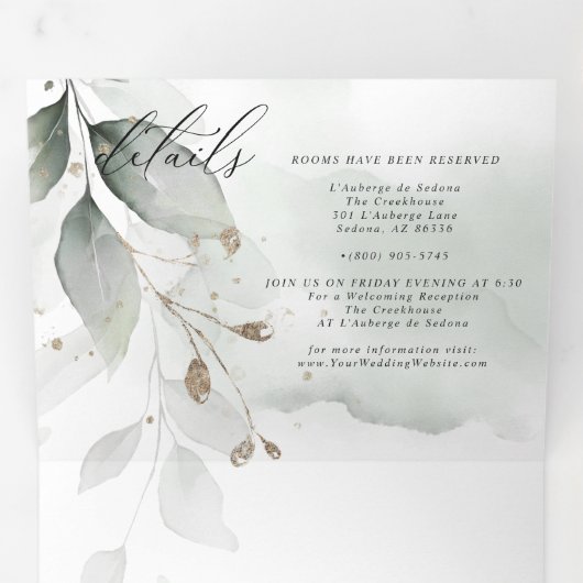 Waterverf Groene LEVERING IN ÉÉN WEDING Drieluik Uitnodiging (Binnenzijde eerst)