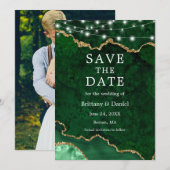Waterverf Groene marmer Agate Geode Lichten Foto Save The Date (Voorkant / Achterkant)