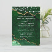 Waterverf Groene marmer Agate Geode Lights Wedding Kaart (Staand voorkant)