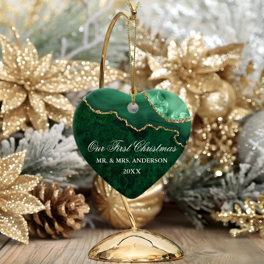 Waterverf Groene marmer Agate Geode Wedding Heart Keramisch Ornament