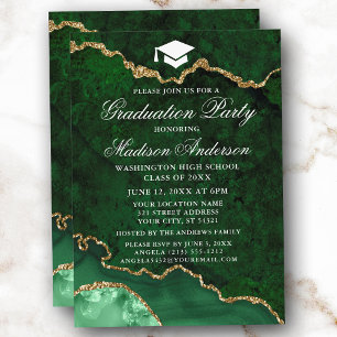 Waterverf Groene Marmer Agate Graduation Party Kaart