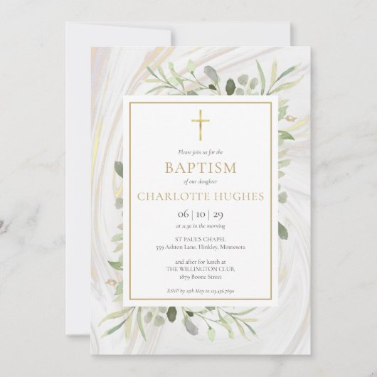 Waterverf Groene Marmer Doop Christening Kaart (Voorkant)