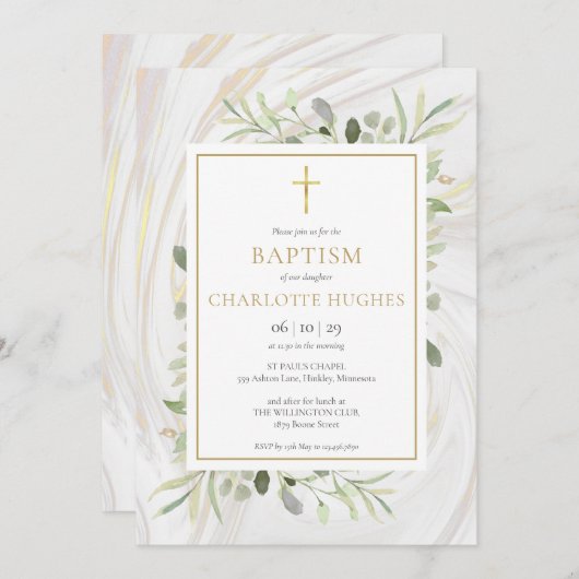 Waterverf Groene Marmer Doop Christening Kaart (Voorkant / Achterkant)