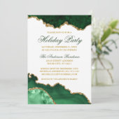 Waterverf Groene Marmer Geode Gold Holiday Partij Kaart (Staand voorkant)