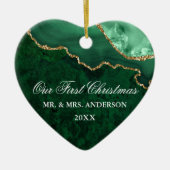 Waterverf Groene Marmer Geode Wedding Heart PHOTO Keramisch Ornament (Voorkant)