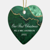 Waterverf Groene Marmer Geode Wedding Heart PHOTO Keramisch Ornament (Links)