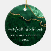 Waterverf Groene Marmer Geode Wedding PHOTO BACK Keramisch Ornament (Voorkant)