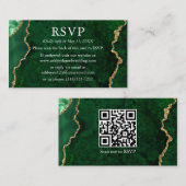 Waterverf Groene marmer Weddenschap RSVP QR Terug Informatiekaartje (Voorkant / Achterkant)