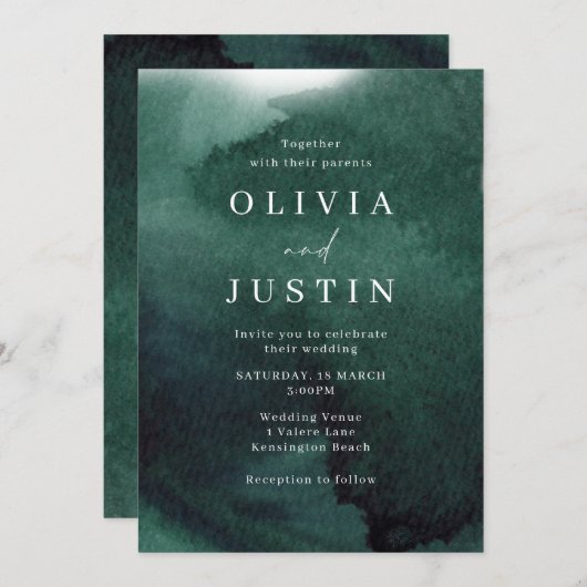 Waterverf Groene Moderne Bruiloft Kaart (Voorkant / Achterkant)