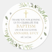 Waterverf Groene Natuur Gouden Doop Dank Je Ronde Sticker (Voorkant)