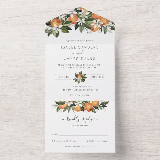 Waterverf Groene Natuur Sinaasappelbloesem Moderne All In One Uitnodiging (Binnen)