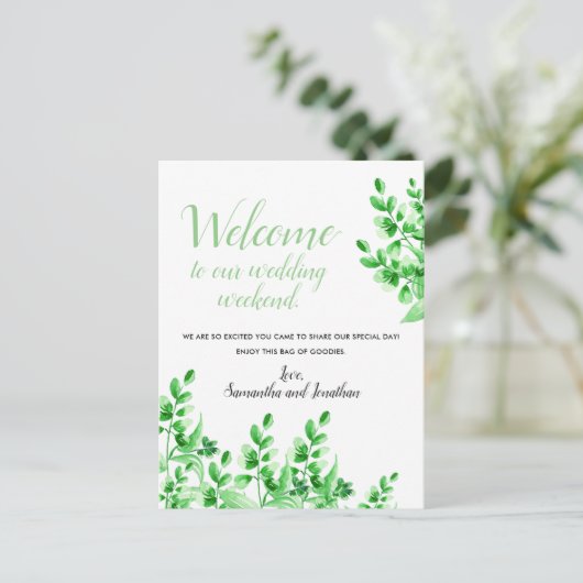 Waterverf groene olie | Welkom op ons huwelijk Briefkaart (Staand voorkant)