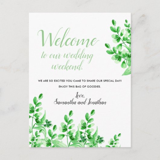 Waterverf groene olie | Welkom op ons huwelijk Briefkaart (Voorkant)