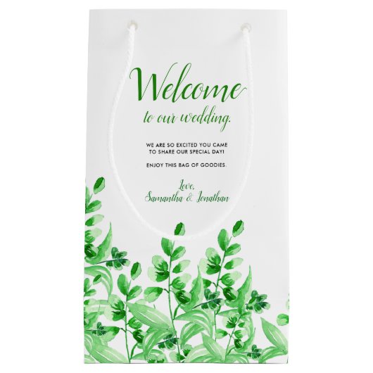 Waterverf groene olie | Welkom op onze bruiloft Klein Cadeauzakje (Voorkant)