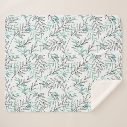 Waterverf Groene olievlek Botanische boombladeren Sherpa Deken (Voorkant (horizontaal))