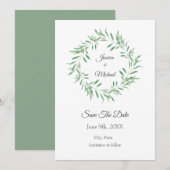 Waterverf Groene Olijf met sparen de Datum Save The Date (Voorkant / Achterkant)