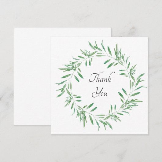 Waterverf Groene Olijf Wreath Bedankkaart (Voorkant / Achterkant)