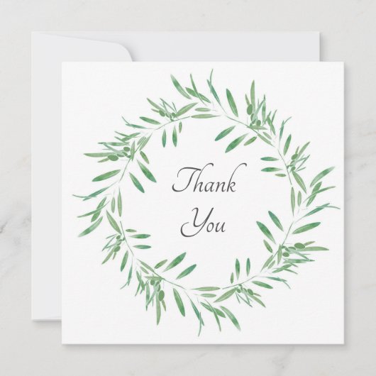 Waterverf Groene Olijf Wreath Bedankkaart (Voorkant)