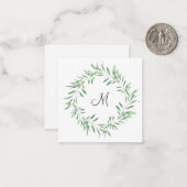 Waterverf Groene Olijf Wreath Notitiekaartje (Voorkant / Achterkant in situ)