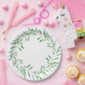 Waterverf Groene Olijf Wreath Papieren Bordje (Feest)