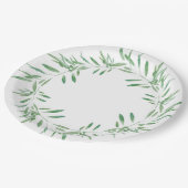 Waterverf Groene Olijf Wreath Papieren Bordje (Gekanteld)