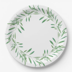 Waterverf Groene Olijf Wreath Papieren Bordje