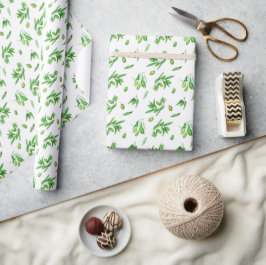 Waterverf Groene Olijfbijkantoren Bladeren Cadeaupapier