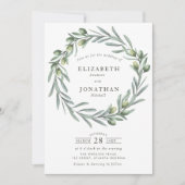 Waterverf groene olijfbomen met bruiloft kaart (Voorkant)