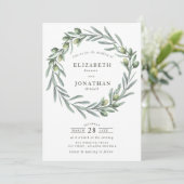 Waterverf groene olijfbomen met bruiloft kaart (Staand voorkant)