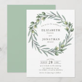 Waterverf groene olijfbomen met bruiloft kaart (Voorkant / Achterkant)
