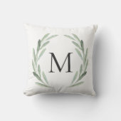 Waterverf Groene Olijftak Wreatmonogram Kussen (Voorkant)