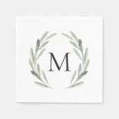 Waterverf Groene Olijftak Wreatmonogram Servetten (Voorkant)