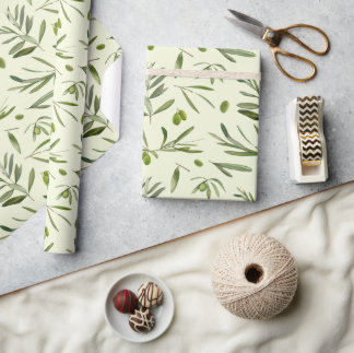 Waterverf Groene Olijftakken Cadeaupapier