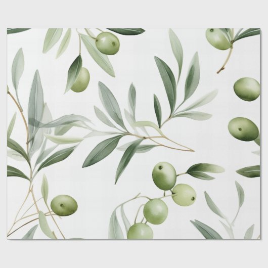 Waterverf groene olijven en bladeren naadloos patr cadeaupapier (Vlak)