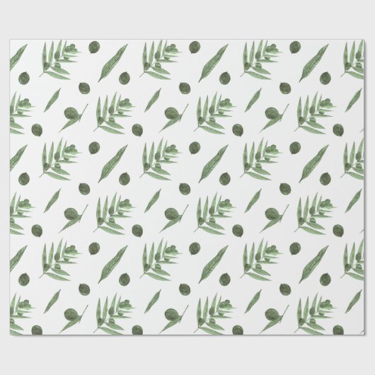 Waterverf Groene Olijven en Olijftakken Cadeaupapier (Vlak)