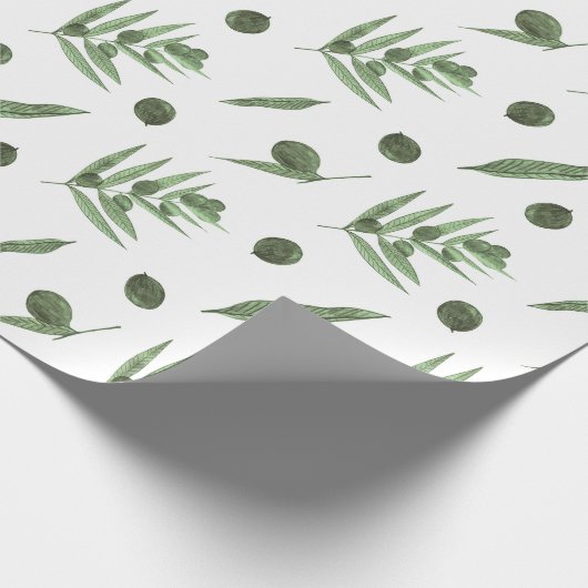 Waterverf Groene Olijven en Olijftakken Cadeaupapier (Hoek)