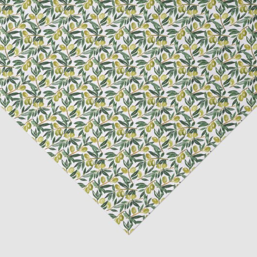 Waterverf groene olijven en takken patroon tissuepapier (Detail)