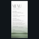 Waterverf Groene Ombre Moderne Bruiloft Menu<br><div class="desc">menukaart met waterverf groene ombre en moderne typografie. Personaliseer door datum en maaltijdkeuze toe te voegen. Deze groene ombre menukaart is ideaal voor bruiloften,  baby showers,  vrijgezellenfeesten,  verjaardagen en meer.</div>