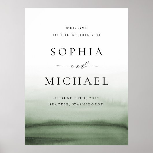 Waterverf Groene Ombre Moderne bruiloft Welkom Poster (Voorkant)