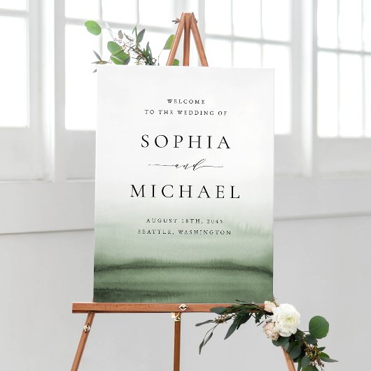 Waterverf Groene Ombre Moderne bruiloft Welkom Poster