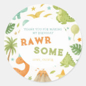 Waterverf Groene Oranje Dinosaurus Verjaardag Stic Ronde Sticker (Voorkant)