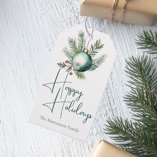 Waterverf Groene Ornament Trendy Holiday Party Cadeaulabel