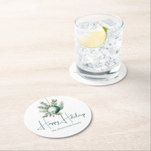 Waterverf Groene Ornament Trendy Holiday Party Ronde Kartonnen Onderzetter