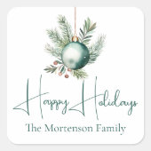 Waterverf Groene Ornament Trendy Holiday Party Vierkante Sticker (Voorkant)