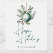 Waterverf Groene Ornament Trendy Holiday Party Wijn Etiket (Enkel label)