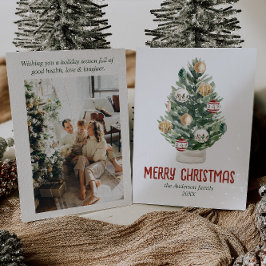 Waterverf Groene Ornamenten Boom Foto Kerst Feestdagenkaart